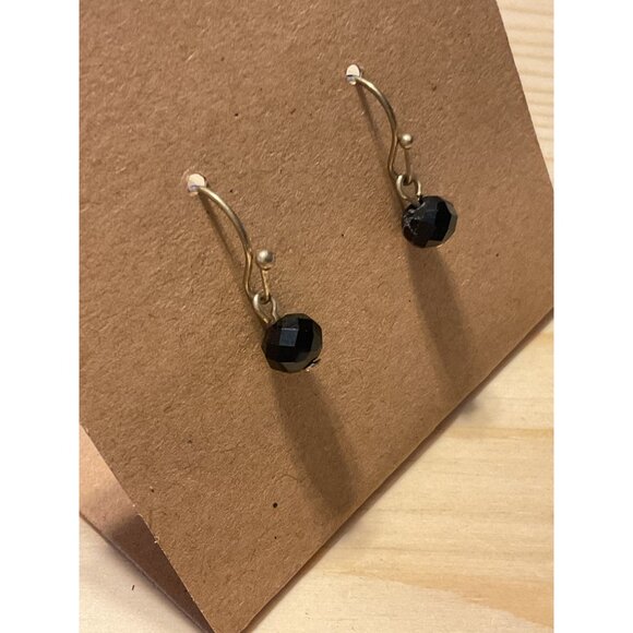 Black Beaded Drop Earrings With Gold Tone Hooks - Picture 2 of 3